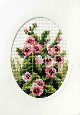 Orchidea Complete cross stitch kit - greetings card Hollyhock 6097