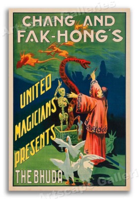 1930s  Hong s The Bhuda  Vintage Style Oriental Magic Poster - 16x24