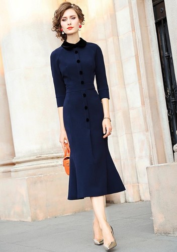 Pre-owned Handmade Custom Made To Order 3/4 Sleeve Fishtail Slim Party Stretch Dress Plus1x-10xl286 In Black