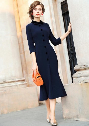 Pre-owned Handmade Custom Made To Order 3/4 Sleeve Fishtail Slim Party Stretch Dress Plus1x-10xl286 In Black