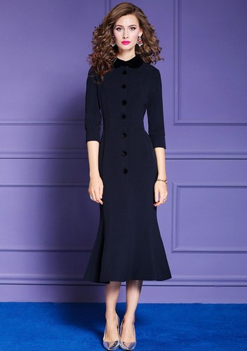 Pre-owned Handmade Custom Made To Order 3/4 Sleeve Fishtail Slim Party Stretch Dress Plus1x-10xl286 In Black