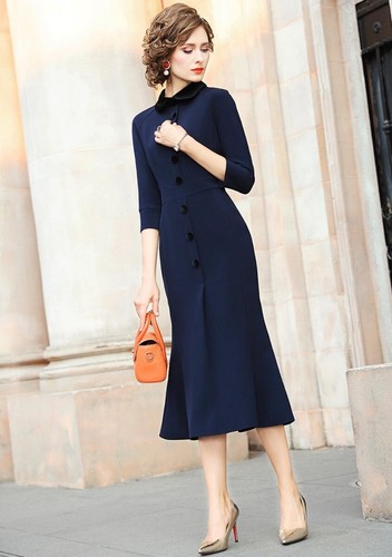 Pre-owned Handmade Custom Made To Order 3/4 Sleeve Fishtail Slim Party Stretch Dress Plus1x-10xl286 In Black