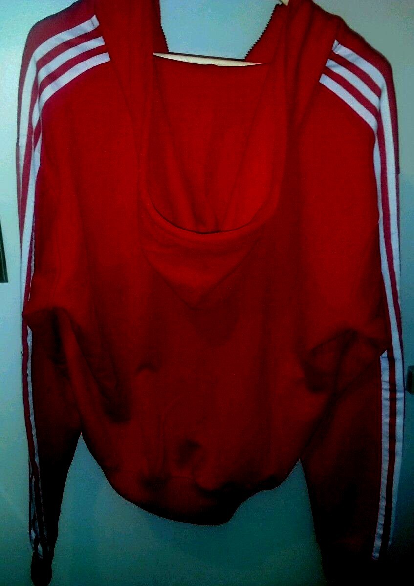 Adidas Fall Runners Fitness Gym Red 3 Stripes Hoodie Jacket Large VG+ Condition