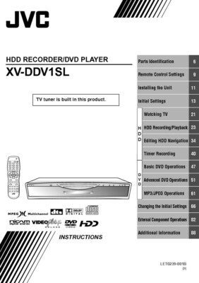 JVC XV-DDV1SL DVD Player Owners Instruction Manual Reprint