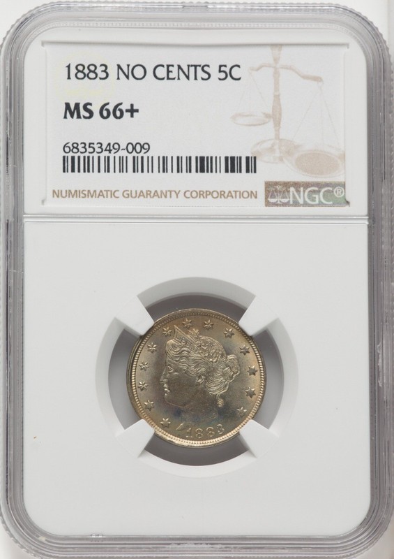 1883 NO CENTS Liberty Nickel 5C NGC MS66+ Beautifully Toned