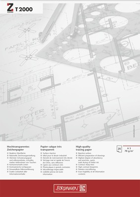 Brunnen 1047360 Sketch, Layout, Draft Pad, Glued at Head, A3, 297 x 420 mm, 70 g