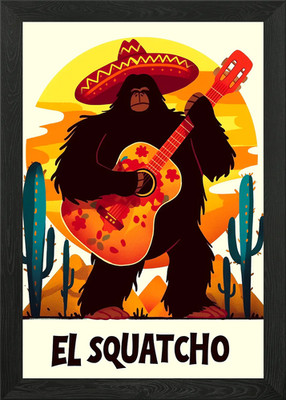 El Squatcho: Bigfoot with Guitar Framed Wall Art Poster Canvas Print Picture