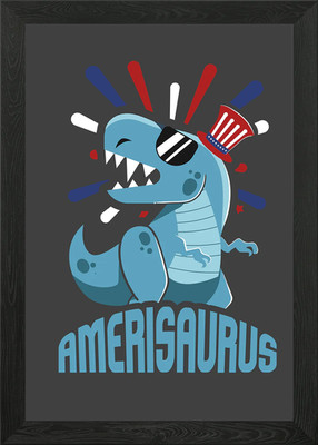 Dinosaur 4th of July Framed Wall Art Poster Canvas Print Picture