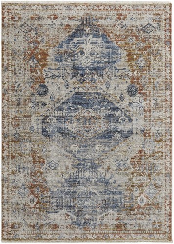 8 X 10 Цветов Слоновой Кости, Оранжевый и Синий, Цветочный коврик Power Loom с бахромой