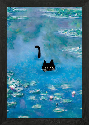 Monet Water Lily Pond Cat Framed Wall Art Poster Canvas Print Picture