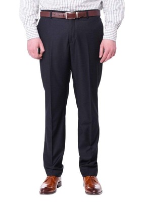 Jack Solamente Мужские однотонные темно-синие моющиеся классические брюки из смесовой шерсти узкого кроя