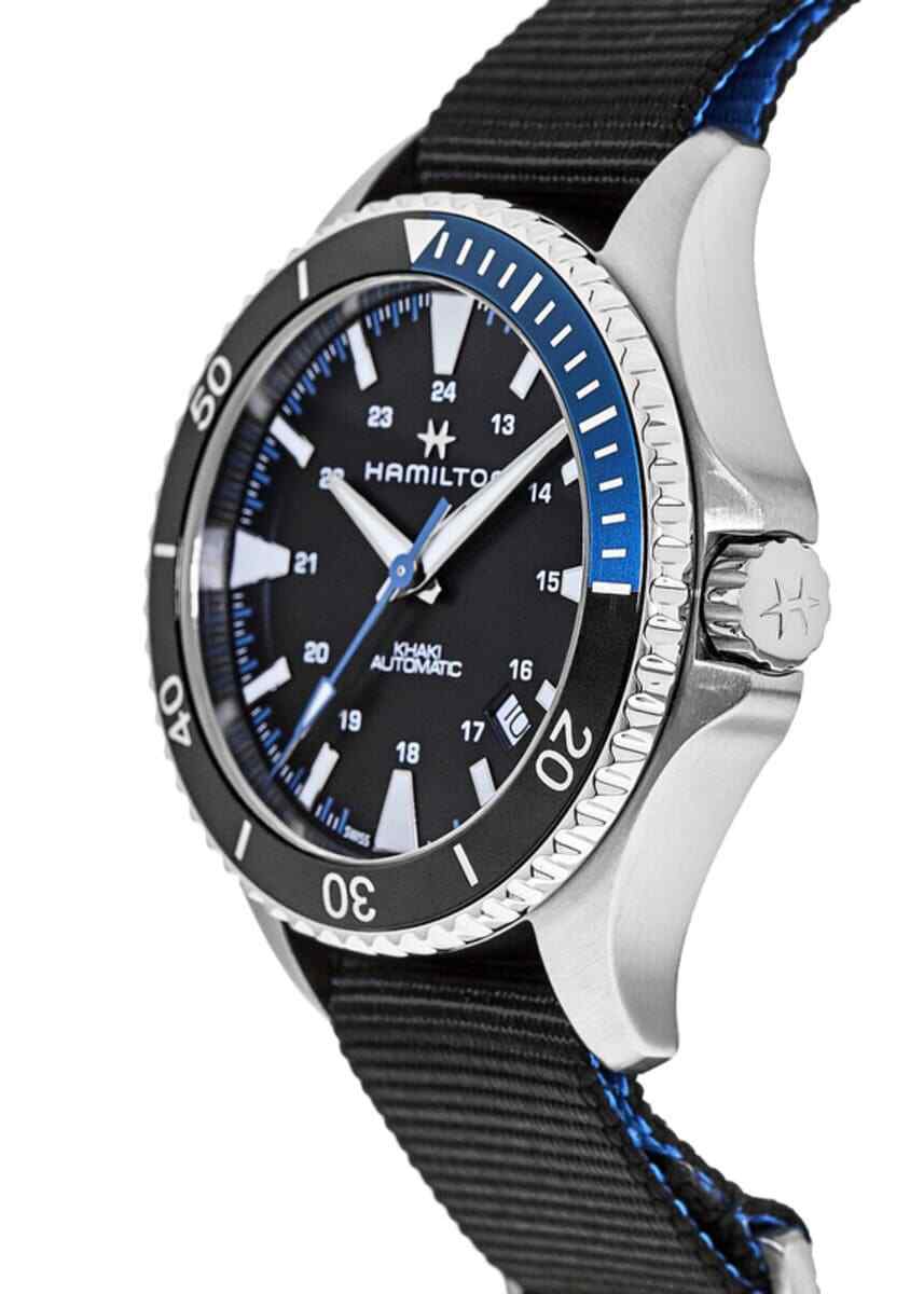 Pre-owned Hamilton H82315931 Khaki Scuba Automatic Black Dial Batman Bezel Men's Watch