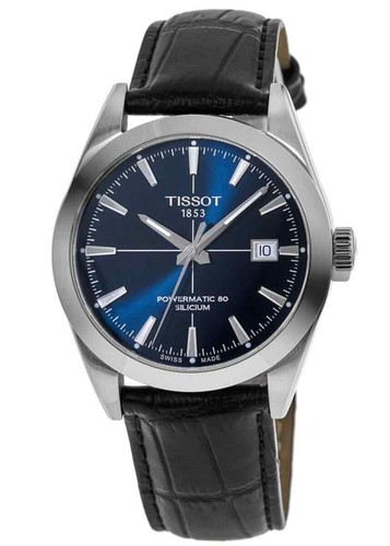 Pre-owned Tissot Gentleman Powermatic 80 Silicium Blue Dial 40 Mm Watch T1274071604101 In Black