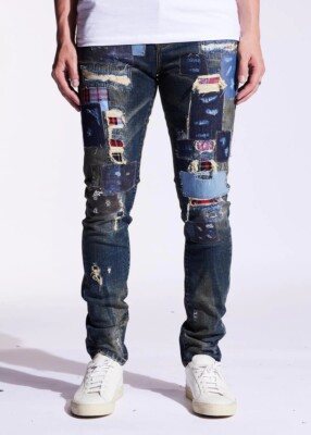 Embellish NYC Men's Rip & Repair Patchwork Distressed Skinny Fit Denim Jeans