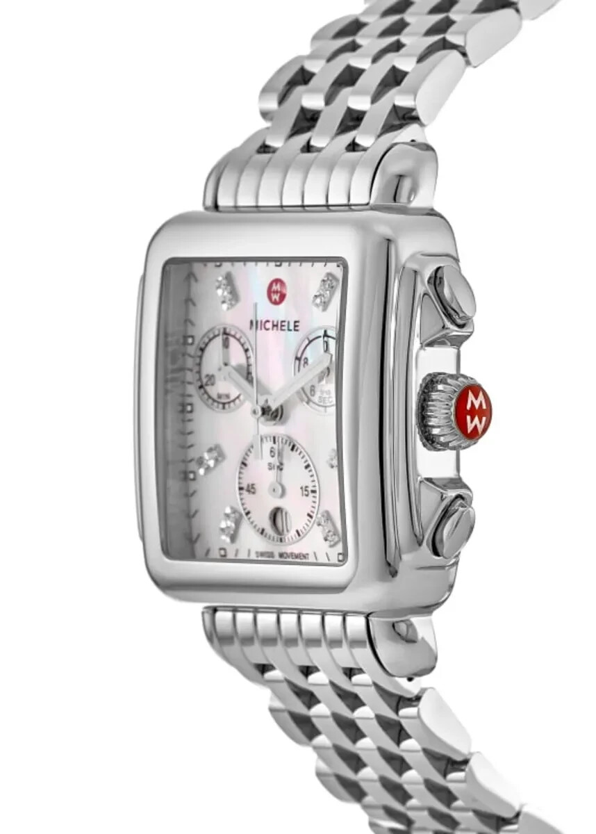 Pre-owned Michele Deco Diamond Dial Chronograph Steel Mww06a000778 Ladies 33mm Watch