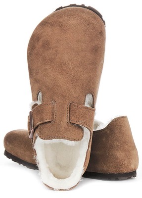 Pre-owned Birkenstock London Shearling Unlined Eva Unisex Sandal Brown Suede Us 3 - 12