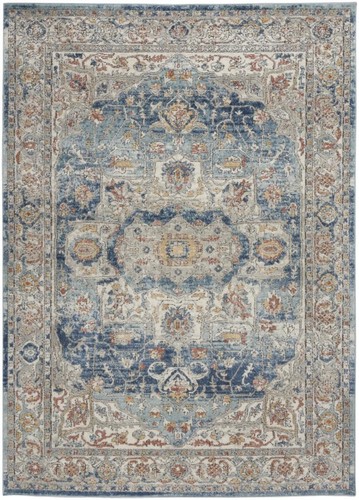 Нескользящий коврик Oriental Power Loom размером 4 X 6 дюймов цвета слоновой Кости и синего цвета