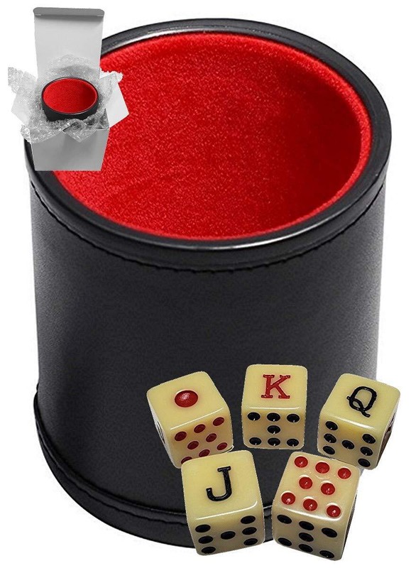 Cyber-Deals Set of Dice Cup Black PU Leather w/Plush Red