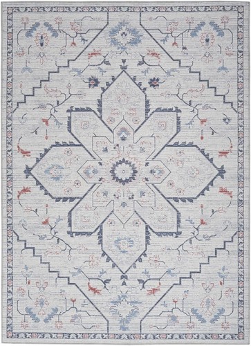 Моющийся коврик Oriental Power Loom размером 5 X 7 см цвета слоновой кости и синего цвета