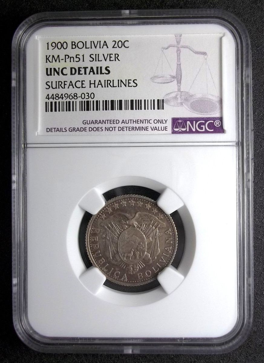 BOLIVIA - 1900 - PATTERN - 20 CENTAVOS - KM-Pn51 - NGC UNC - 20C - SILVER