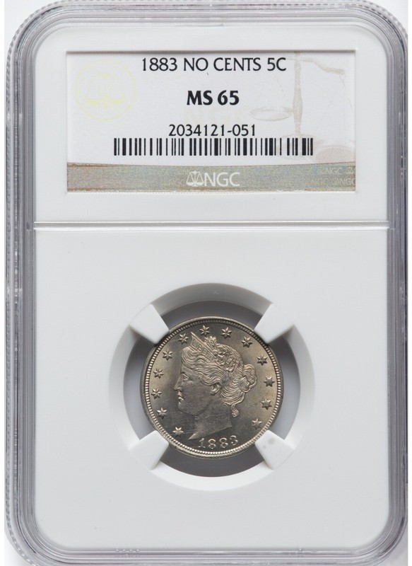 1883 NO CENTS Liberty Nickel 5C NGC MS65