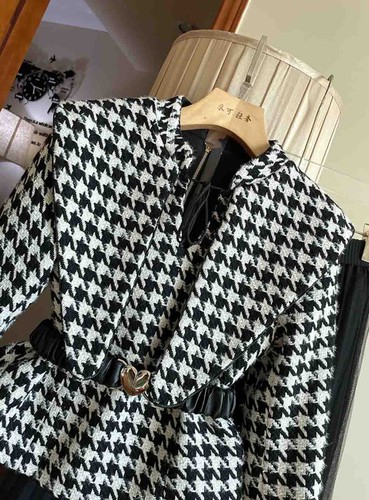 Pre-owned Handmade Custom Made To Order Houndstooth Jacket/gauze Skirt 2 Piece Suit Plus1x-10x L833 In Black/white