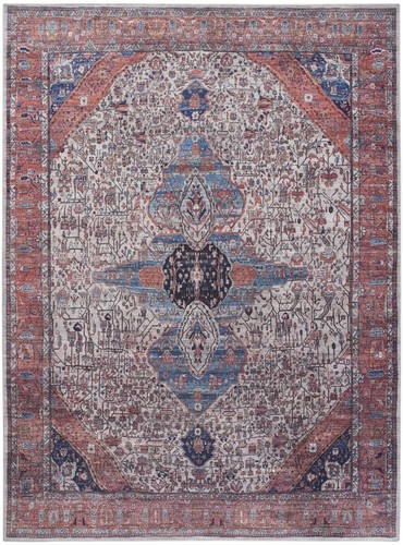 Моющийся нескользящий коврик Oriental Power Loom размером 5 X 7 дюймов красного цвета и цвета слоновой кости