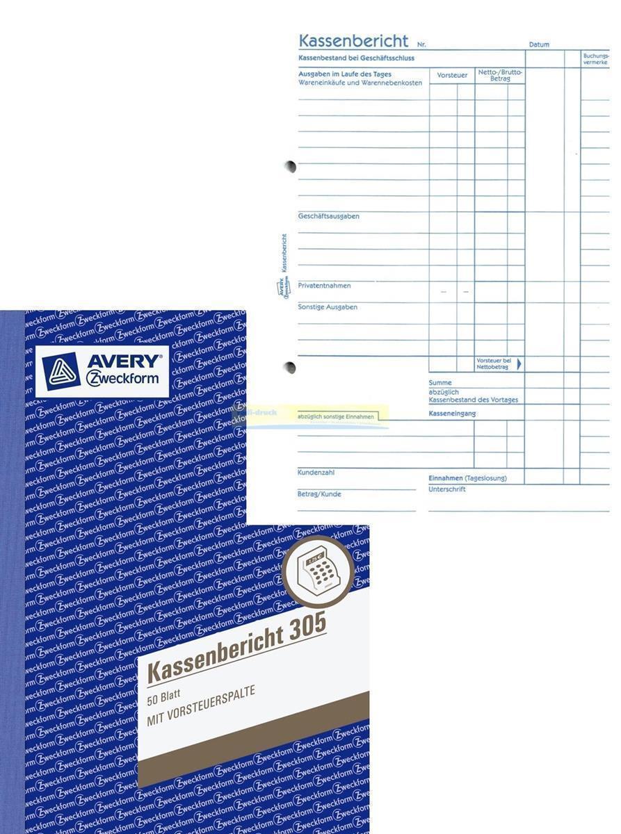 10 Zweckform 305 Kassenbericht A5, 50 Blatt Kasse Kassenbestand Vorsteuerspalte