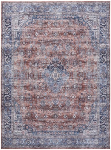 Моющийся нескользящий коврик Oriental Power Loom размером 9 X 12 дюймов, выполненный в синих и красных тонах