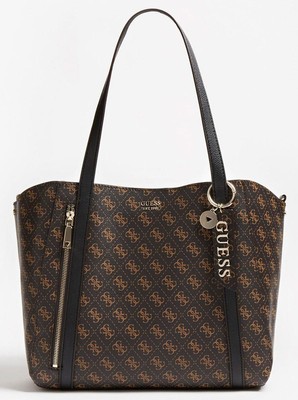 GUESS GUESS HWQL7881230 NAYA WOMENS TOTE BAG WITH 4G LOGO & METAL CHARM IN BROWN MULTI
