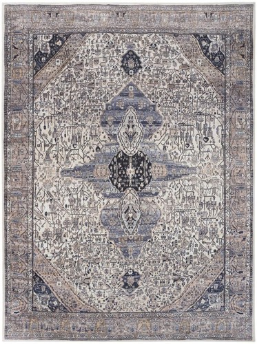 Моющийся нескользящий коврик Oriental Power Loom размером 5 X 7 дюймов цвета слоновой кости и синего цвета