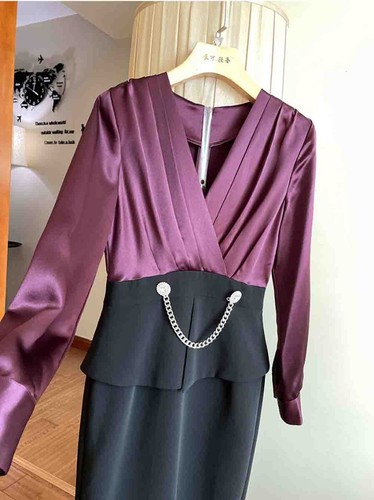 Pre-owned Handmade Custom Made To Order V-neck Contrast Ruffle Satin Hip Wrap Dress Plus1x-10x L815 In Purple/black