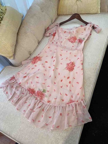 Pre-owned Handmade Custom Made To Order Scoop Neck Ruffle Chiffon Floral Mini Dress Plus1x-10x L694 In Printed