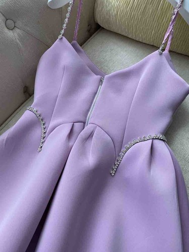 Pre-owned Handmade Custom Made To Order High Waist Rhinestone Trim A-line Dress Plus 1x-10x L688 In Purple