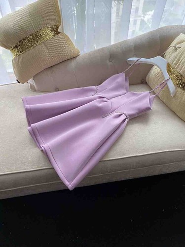 Pre-owned Handmade Custom Made To Order High Waist Rhinestone Trim A-line Dress Plus 1x-10x L688 In Purple