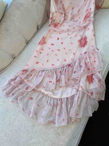 Pre-owned Handmade Custom Made To Order Scoop Neck Ruffle Chiffon Floral Mini Dress Plus1x-10x L694 In Printed