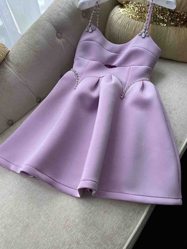 Pre-owned Handmade Custom Made To Order High Waist Rhinestone Trim A-line Dress Plus 1x-10x L688 In Purple
