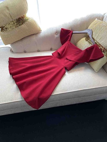 Pre-owned Handmade Custom Made To Order Square Neck Ruffle A-line Mini Cut Out Dress Plus1x-10xl714 In Red