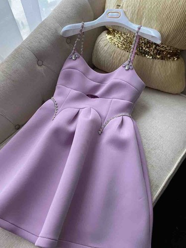 Pre-owned Handmade Custom Made To Order High Waist Rhinestone Trim A-line Dress Plus 1x-10x L688 In Purple