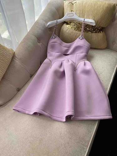 Pre-owned Handmade Custom Made To Order High Waist Rhinestone Trim A-line Dress Plus 1x-10x L688 In Purple