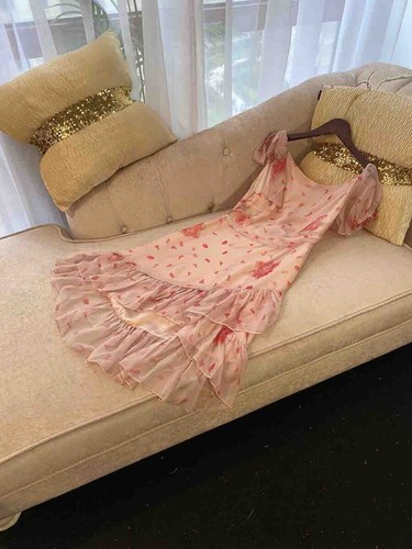 Pre-owned Handmade Custom Made To Order Scoop Neck Ruffle Chiffon Floral Mini Dress Plus1x-10x L694 In Printed