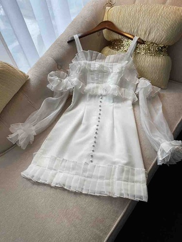 Pre-owned Handmade Custom Made To Order Women's Off The Shoulder Mini Ruffle Dress Plus 1x-10x L716 In White