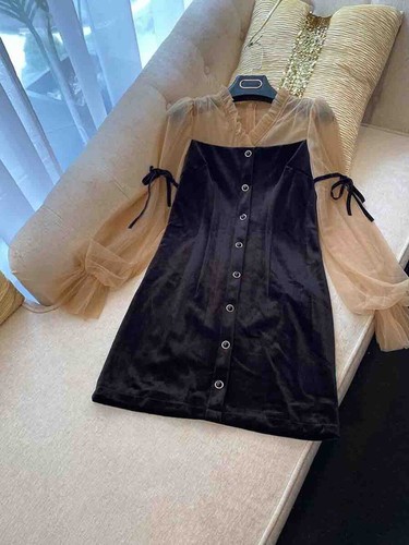 Pre-owned Handmade Custom Made To Order Long Sleeve V-neck Velvet Mini Pencil Dress Plus1x-10x L700 In Black
