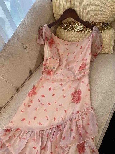 Pre-owned Handmade Custom Made To Order Scoop Neck Ruffle Chiffon Floral Mini Dress Plus1x-10x L694 In Printed
