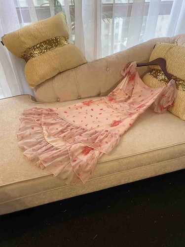Pre-owned Handmade Custom Made To Order Scoop Neck Ruffle Chiffon Floral Mini Dress Plus1x-10x L694 In Printed