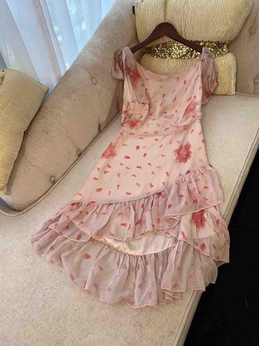 Pre-owned Handmade Custom Made To Order Scoop Neck Ruffle Chiffon Floral Mini Dress Plus1x-10x L694 In Printed