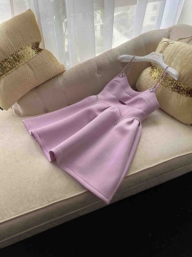 Pre-owned Handmade Custom Made To Order High Waist Rhinestone Trim A-line Dress Plus 1x-10x L688 In Purple