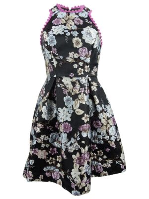 Laundry by Shelli Segal Women's Floral-Printed Pom Pom Fit & Flare Dress