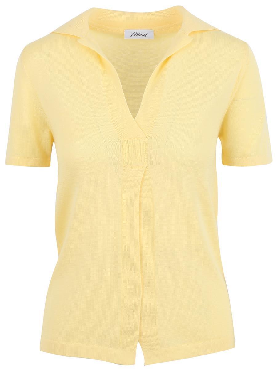 Pre-owned Brioni Women's Short Sleeve Polo Shirt Top 100% Cotton Yellow Size Us 6" Gb 10