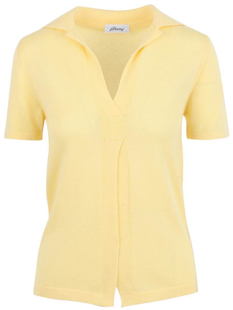 Pre-owned Brioni Women's Short Sleeve Polo Shirt Top 100% Cotton Yellow Size Us 6" Gb 10